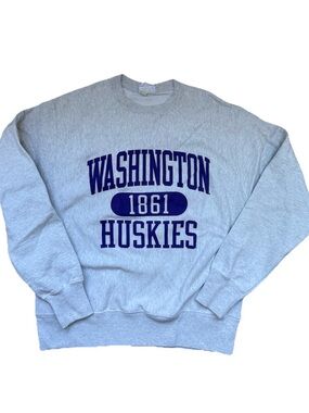 Champion Men’s Reverse Weave Washington Huskies Crewneck Medium UW Gray Purple